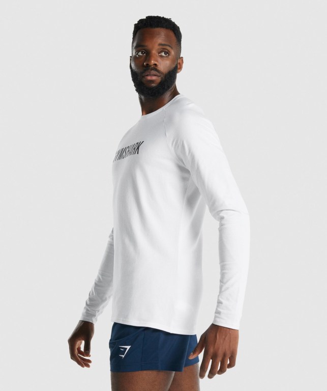 White Gymshark Apollo Men's T Shirts | US-06TJXMU