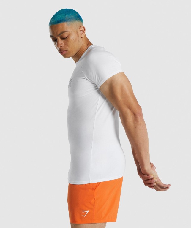 White Gymshark Apollo Men's T Shirts | US-84GAFPO