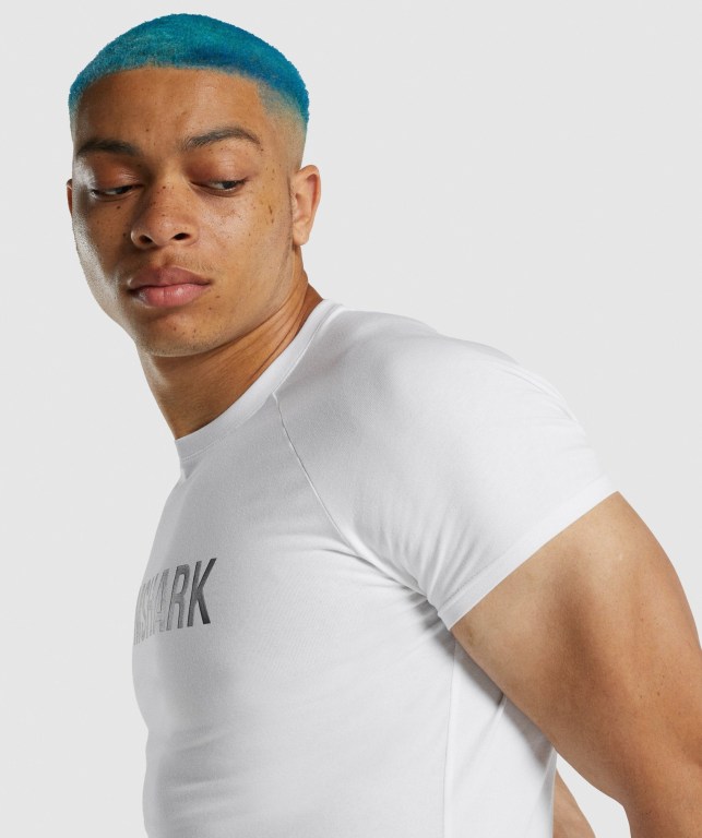 White Gymshark Apollo Men's T Shirts | US-84GAFPO