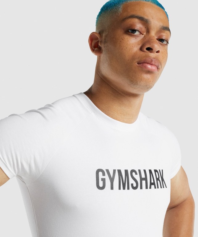 White Gymshark Apollo Men's T Shirts | US-84GAFPO