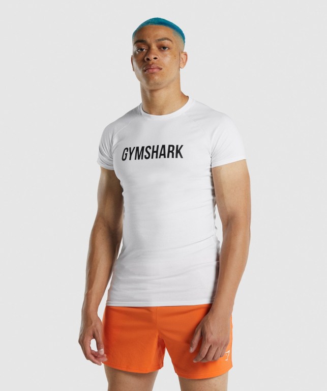 White Gymshark Apollo Men\'s T Shirts | US-84GAFPO