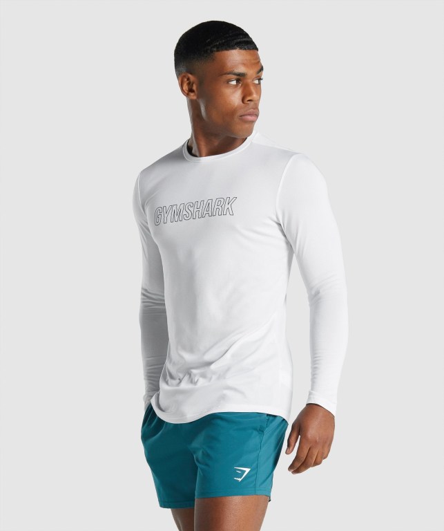 White Gymshark Arrival Graphic Men's T Shirts | US-13WMNCY