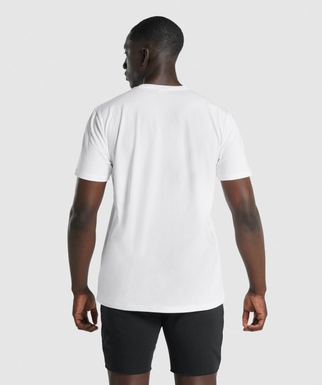 White Gymshark Block Infill Men's T Shirts | US-78FDSOZ