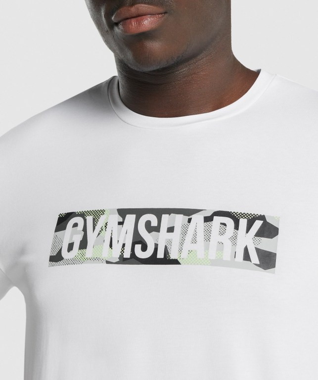 White Gymshark Block Infill Men's T Shirts | US-78FDSOZ