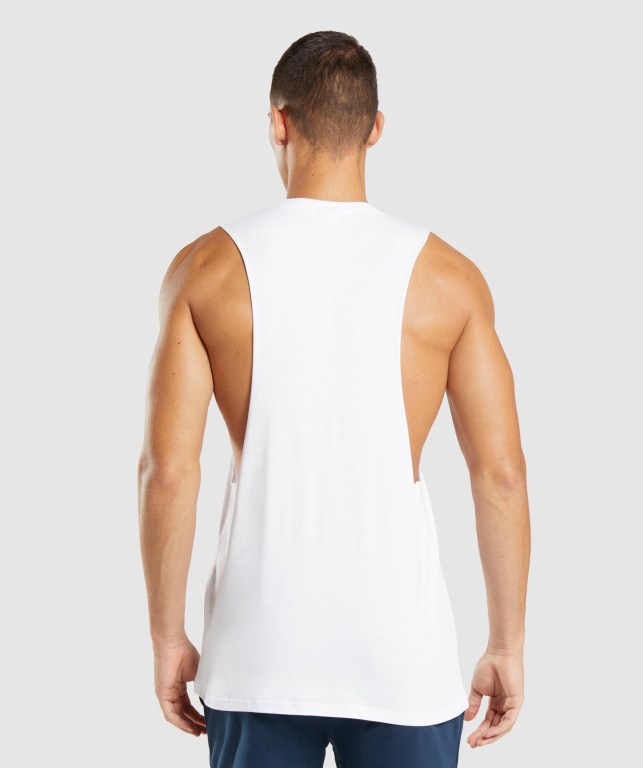 White Gymshark Central Drop Arm Men's Tank Tops | US-45BLRYZ