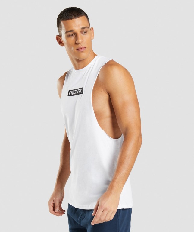 White Gymshark Central Drop Arm Men's Tank Tops | US-45BLRYZ