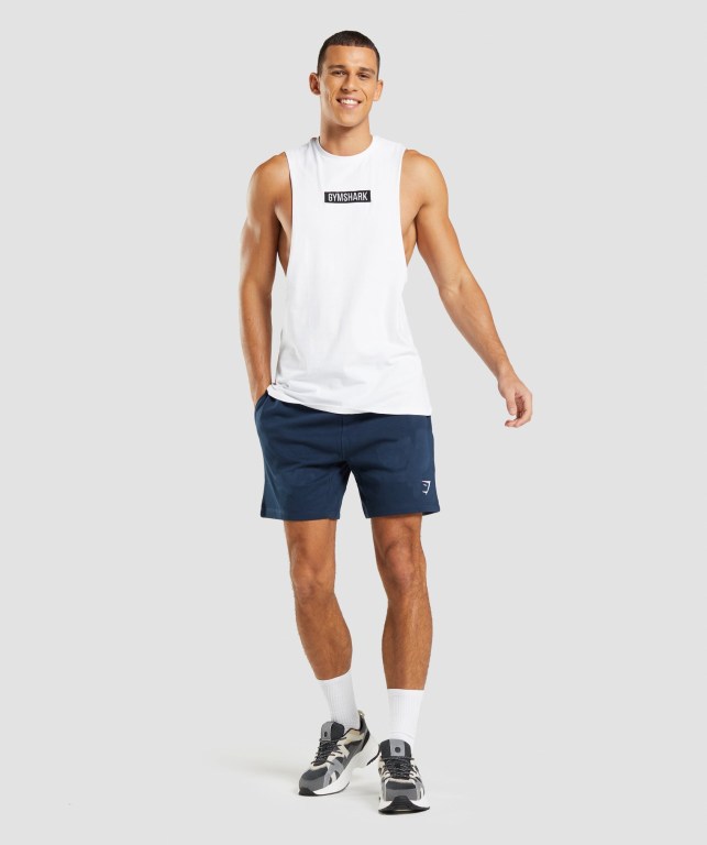 White Gymshark Central Drop Arm Men's Tank Tops | US-45BLRYZ