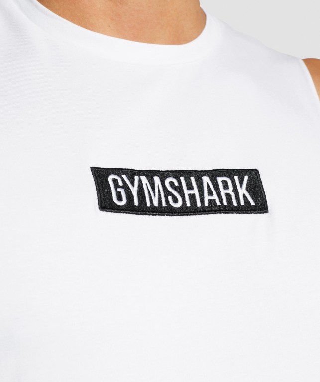 White Gymshark Central Drop Arm Men's Tank Tops | US-45BLRYZ