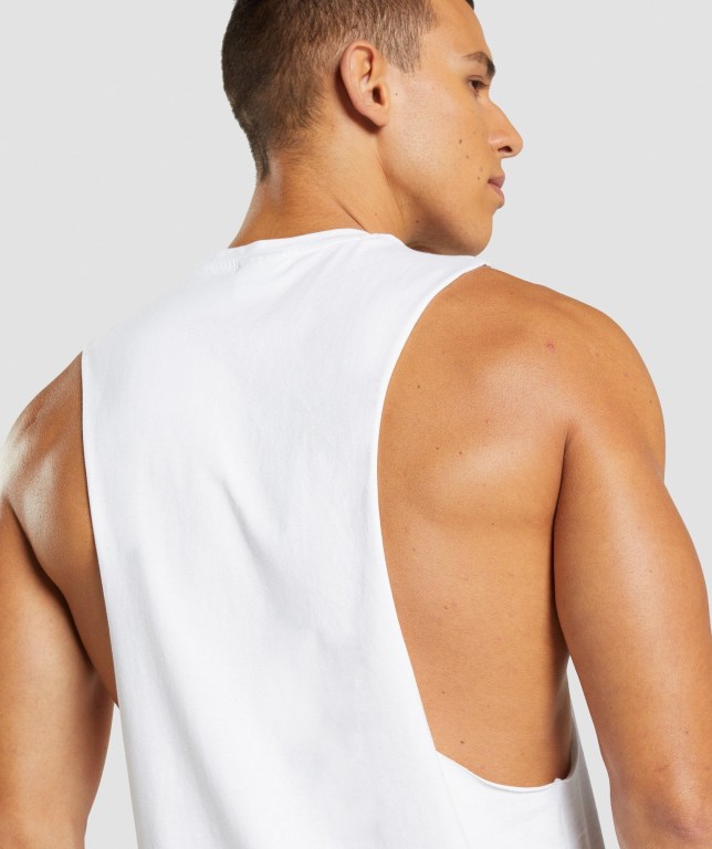 White Gymshark Central Drop Arm Men's Tank Tops | US-45BLRYZ