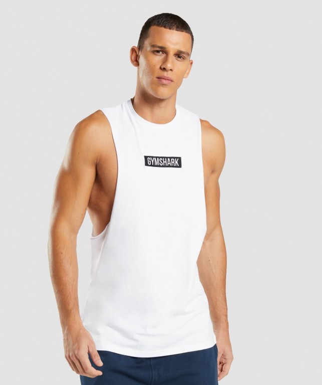 White Gymshark Central Drop Arm Men\'s Tank Tops | US-45BLRYZ