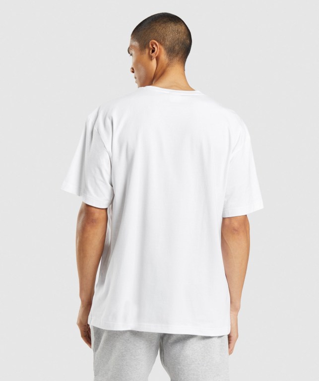 White Gymshark Central Oversized Men's T Shirts | US-07FTCBP