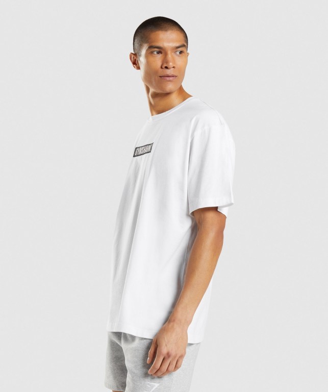 White Gymshark Central Oversized Men's T Shirts | US-07FTCBP