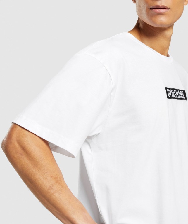 White Gymshark Central Oversized Men's T Shirts | US-07FTCBP