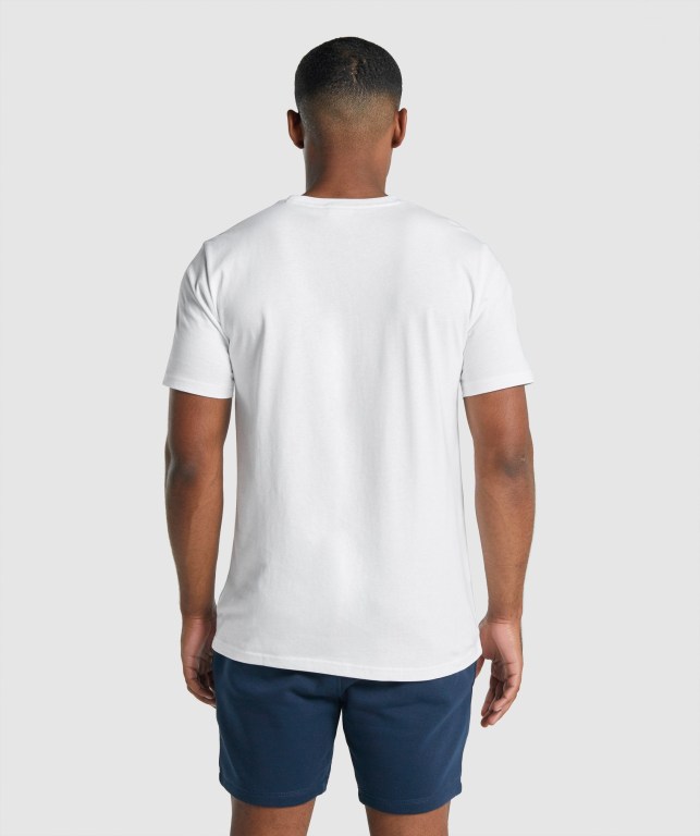 White Gymshark Crest Men's T Shirts | US-41CHSUV