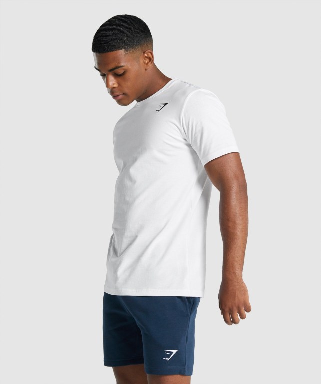 White Gymshark Crest Men's T Shirts | US-41CHSUV