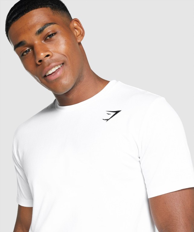 White Gymshark Crest Men's T Shirts | US-41CHSUV