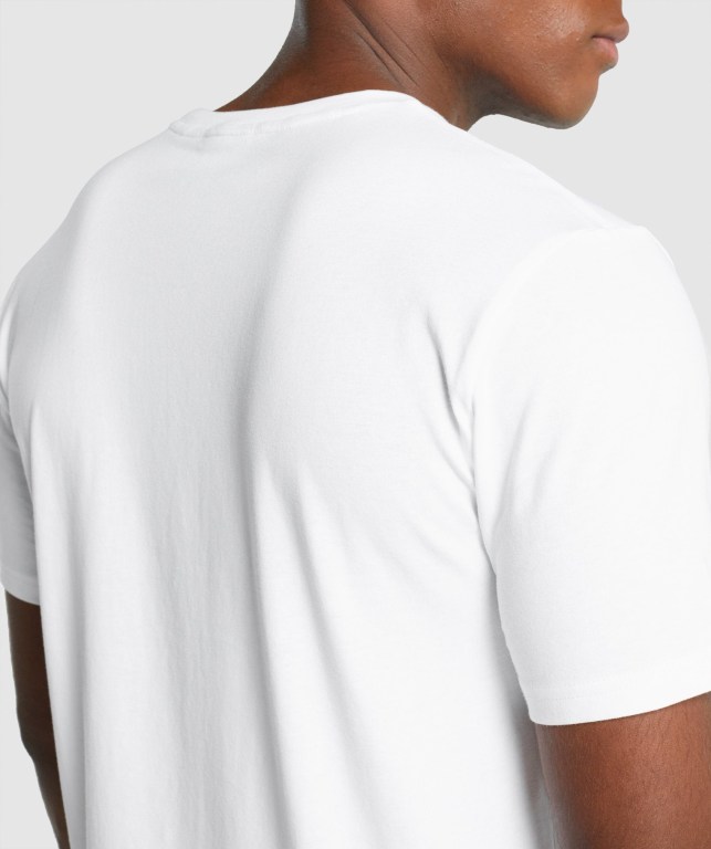 White Gymshark Crest Men's T Shirts | US-41CHSUV