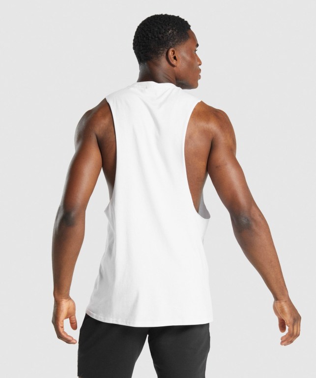 White Gymshark Critical 2.0 Drop Arm Men's Tank Tops | US-39WJZNC