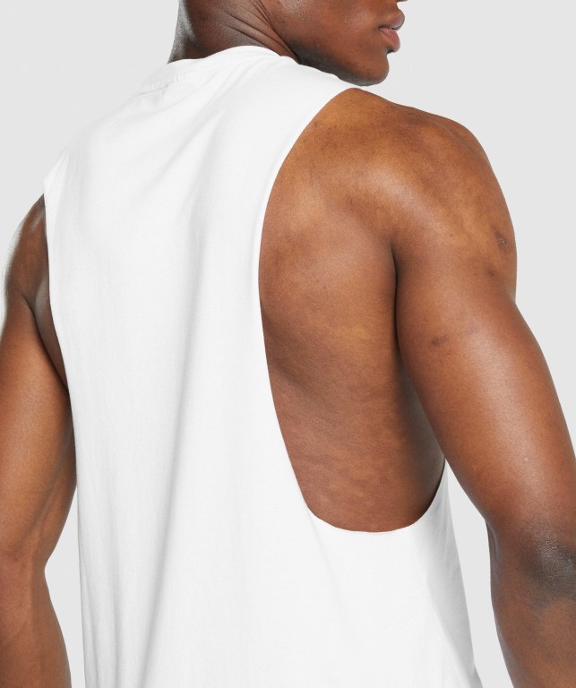 White Gymshark Critical 2.0 Drop Arm Men's Tank Tops | US-39WJZNC