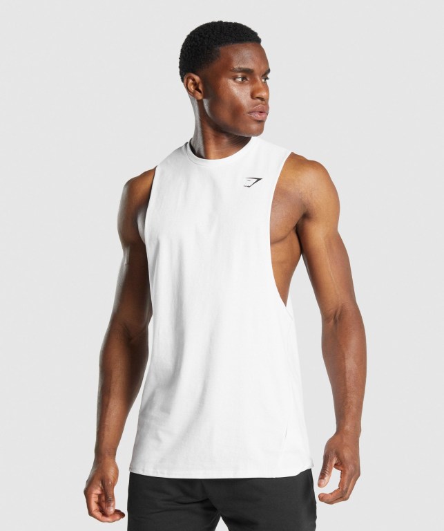 White Gymshark Critical 2.0 Drop Arm Men\'s Tank Tops | US-39WJZNC