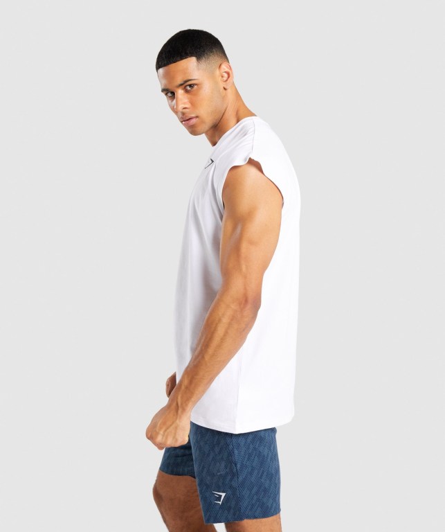 White Gymshark Critical Cut Off Sleeveless Men's Tank Tops | US-82JBRXA