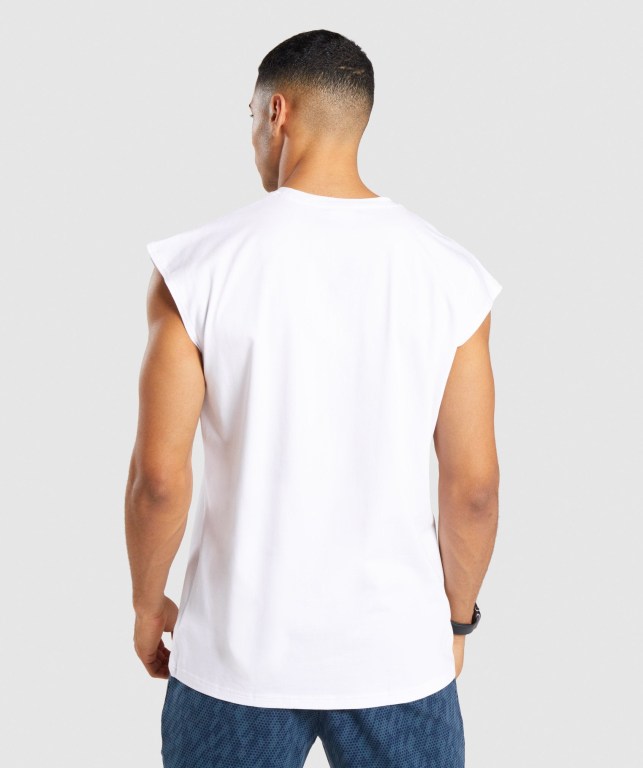 White Gymshark Critical Cut Off Sleeveless Men's Tank Tops | US-82JBRXA