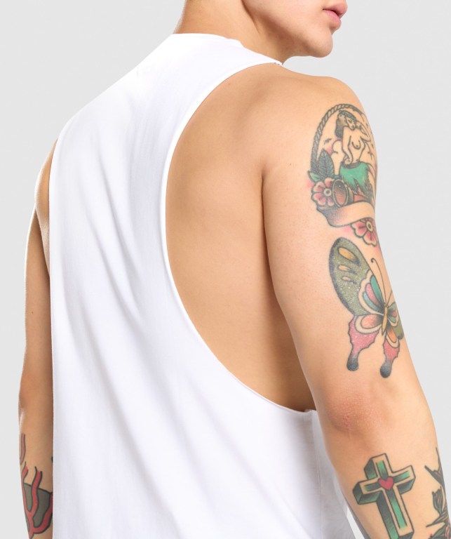 White Gymshark Critical Drop Arm Men's Tank Tops | US-75LTHAC