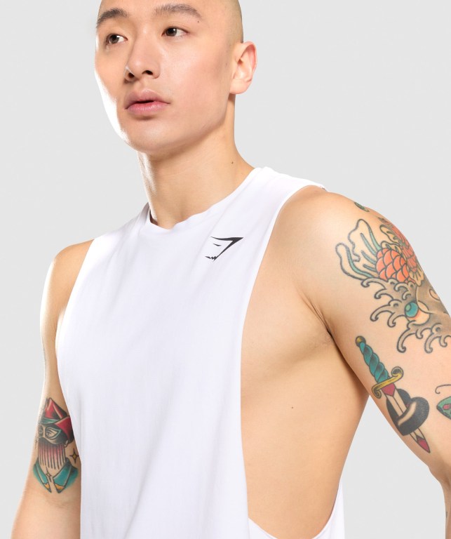 White Gymshark Critical Drop Arm Men's Tank Tops | US-75LTHAC