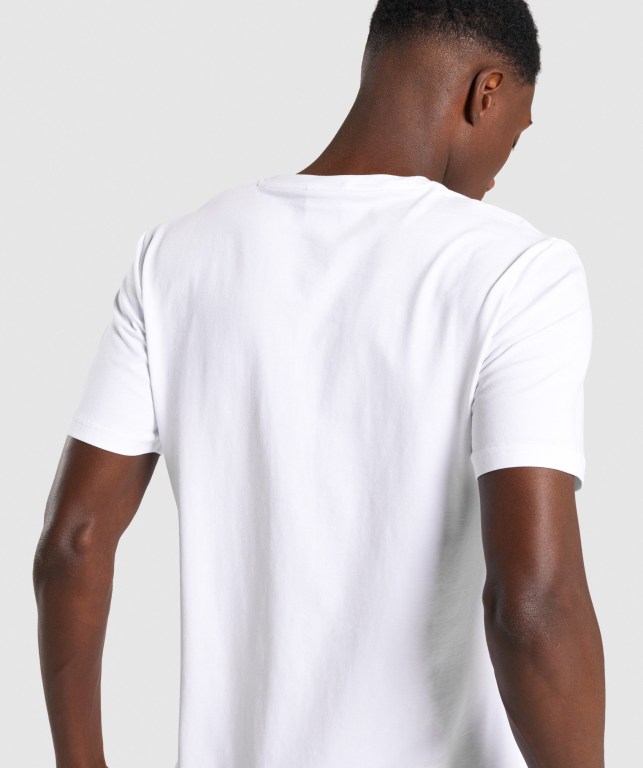 White Gymshark Critical Men's T Shirts | US-65AXVQY