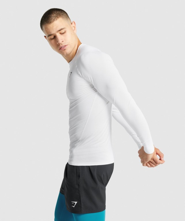 White Gymshark Element Baselayer Men's T Shirts | US-60OEDYZ