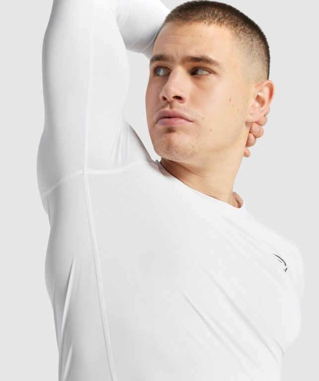 White Gymshark Element Baselayer Men's T Shirts | US-60OEDYZ