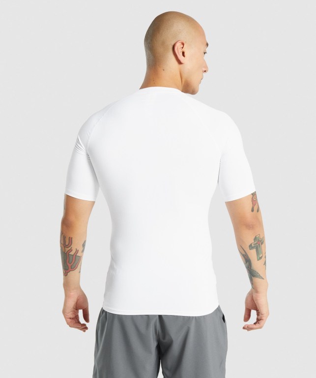 White Gymshark Element Baselayer Men's T Shirts | US-78VTCXS