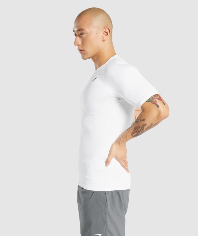 White Gymshark Element Baselayer Men's T Shirts | US-78VTCXS