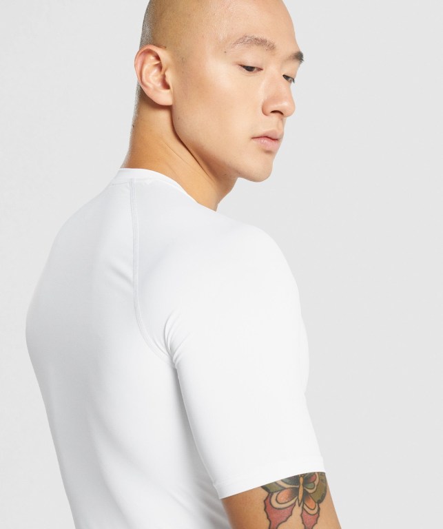 White Gymshark Element Baselayer Men's T Shirts | US-78VTCXS