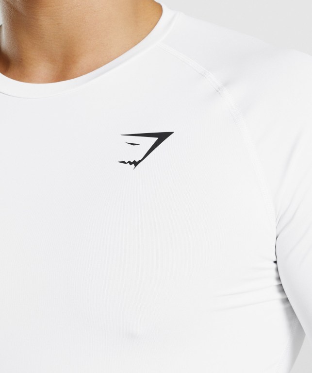 White Gymshark Element Baselayer Men's T Shirts | US-78VTCXS