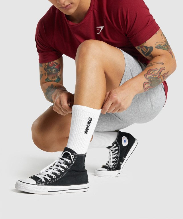 White Gymshark Embroidered Logo Men's Socks | US-04KGBVZ