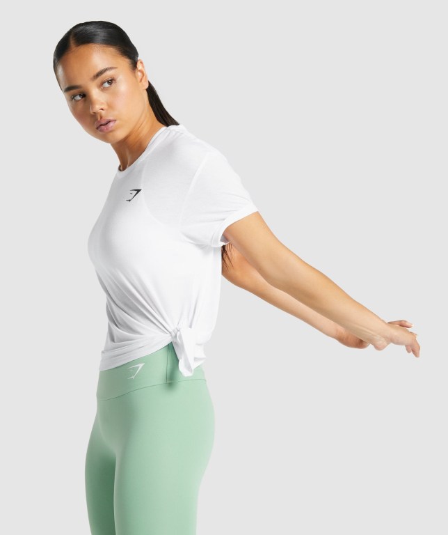 White Gymshark Essential Women's T Shirts | US-83UHYOI