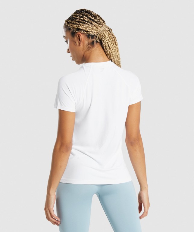 White Gymshark Fit Seamless Loose Women's T Shirts | US-42COVQN