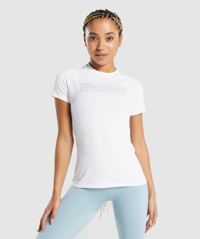 White Gymshark Fit Seamless Loose Women\'s T Shirts | US-42COVQN