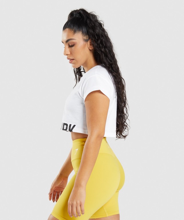 White Gymshark Fraction Crop Top Women's T Shirts | US-39DQMPB