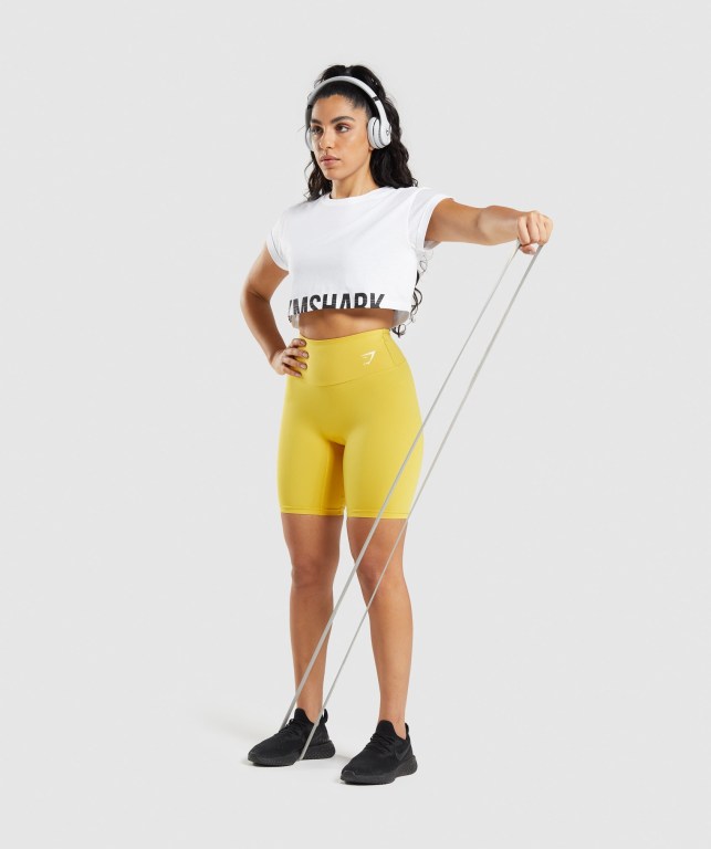 White Gymshark Fraction Crop Top Women's T Shirts | US-39DQMPB