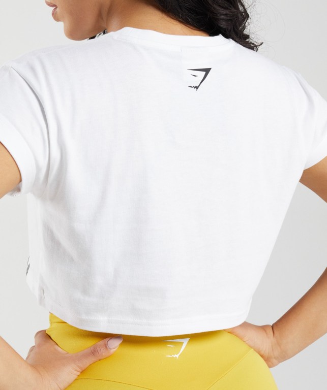 White Gymshark Fraction Crop Top Women's T Shirts | US-39DQMPB