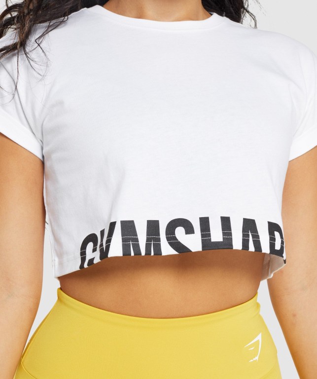 White Gymshark Fraction Crop Top Women's T Shirts | US-39DQMPB