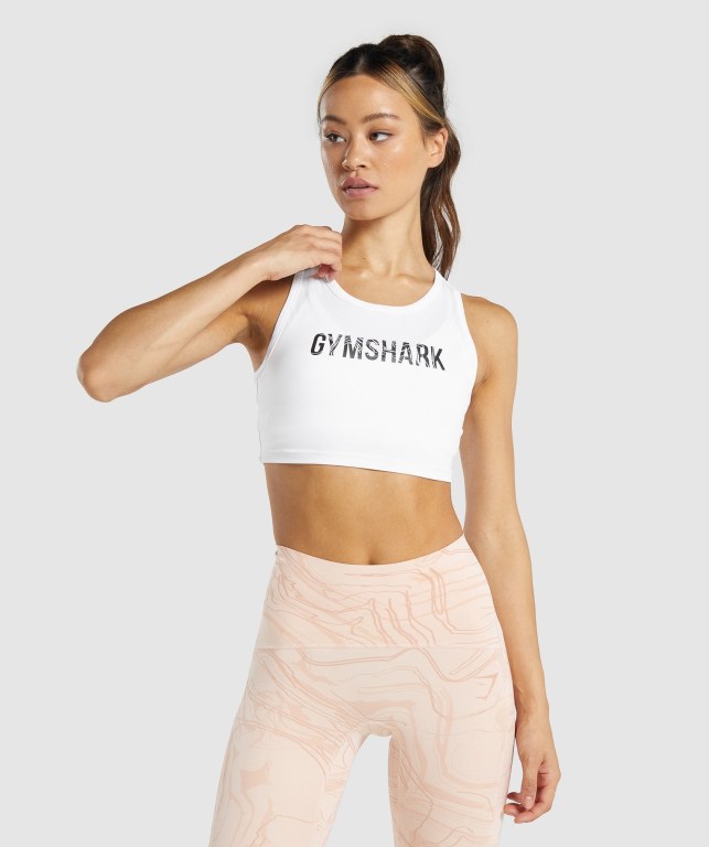 White Gymshark GS Power Crop Top Women\'s T Shirts | US-85DGLRF