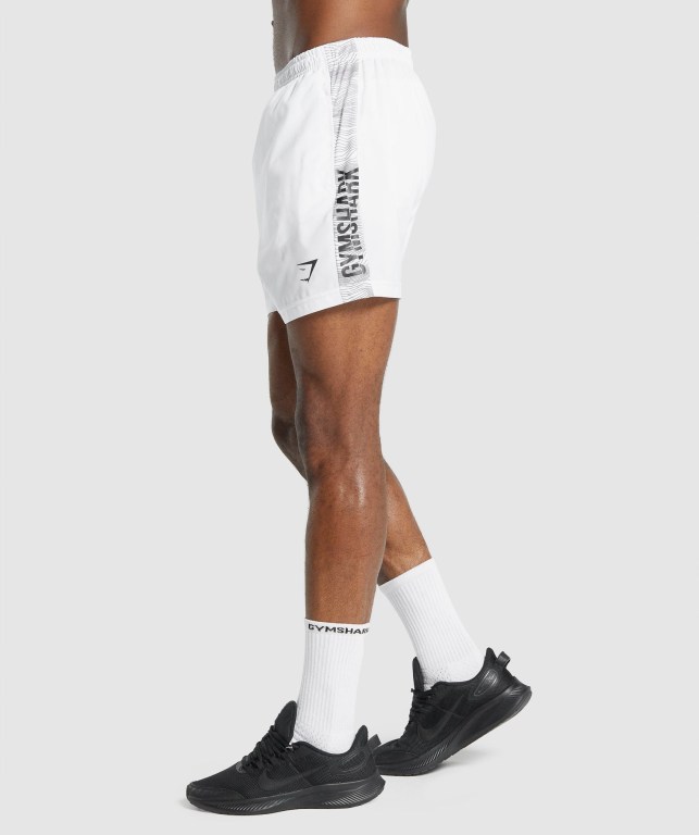 White Gymshark Graphic Sport Men's Shorts | US-37MBJVS