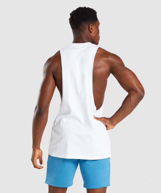 White Gymshark Legacy Drop Arm Men's Tank Tops | US-16GWQJB