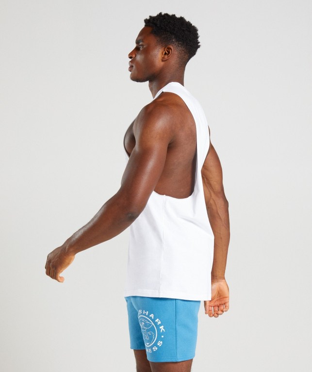 White Gymshark Legacy Drop Arm Men's Tank Tops | US-16GWQJB