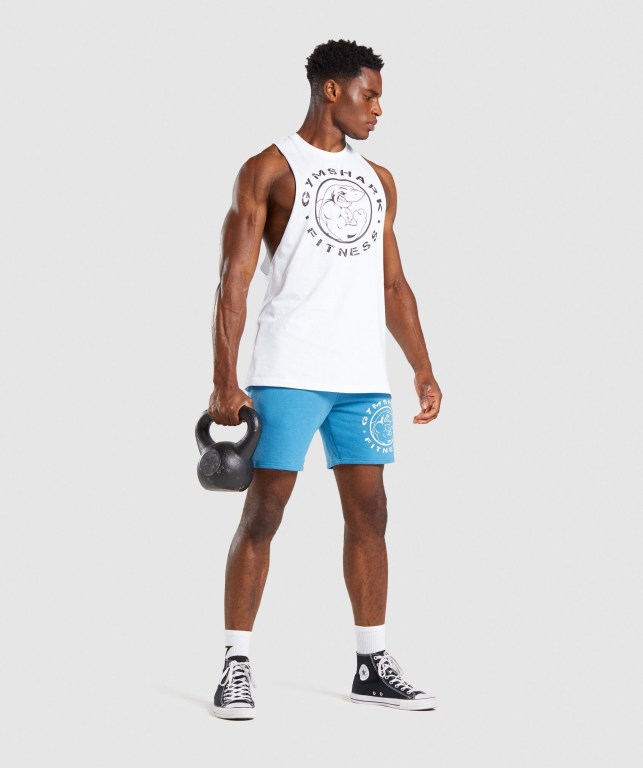 White Gymshark Legacy Drop Arm Men's Tank Tops | US-16GWQJB