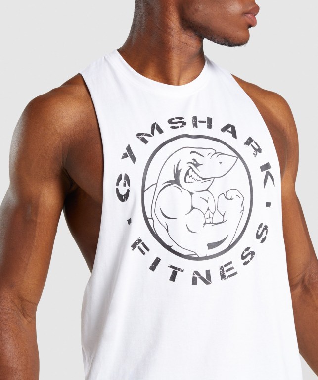 White Gymshark Legacy Drop Arm Men's Tank Tops | US-16GWQJB