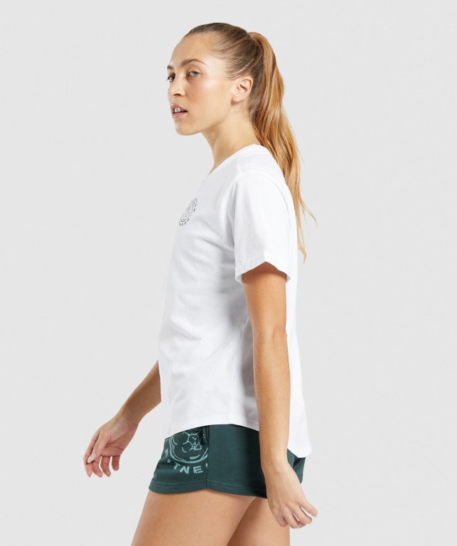 White Gymshark Legacy Graphic Women's T Shirts | US-76XRLJB